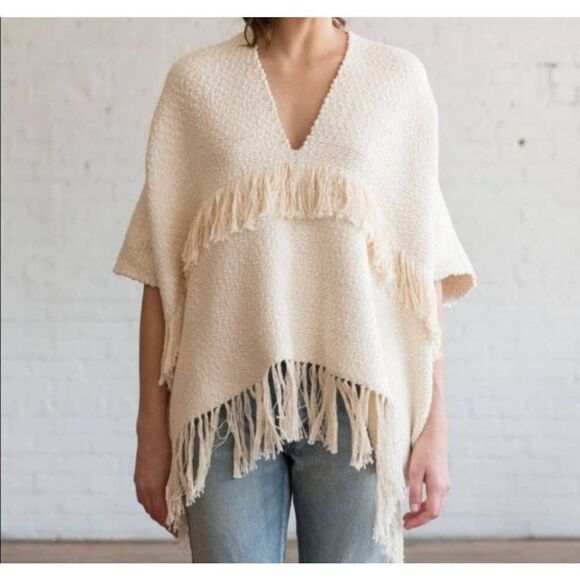 Apiece Apart Fringe cream  poncho OS - Picture 1 of 6